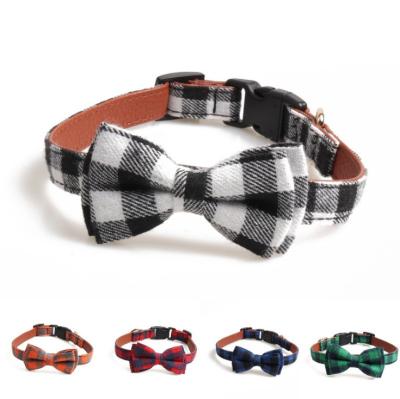 China Small Stocked Detachable Buckle Tweed Bow Tie Dog Pet Collar for sale