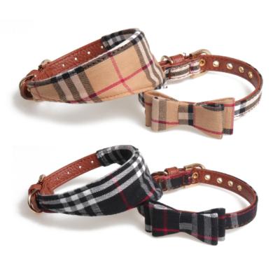 China Wholesale Cute Soft Stocked Plaid Dog Collar Dog Scarf Pet Leather Collar for sale