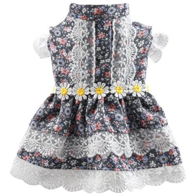 China Sustainable Flower Dog Dress For Pet Clothes Birthday Party Doggy Sunbathing Puppy Lace Clothes Yellow for sale