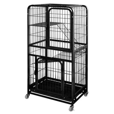 China Large Metal Stocked Cat Cages Three Layers Cat Cage with Wheels for sale