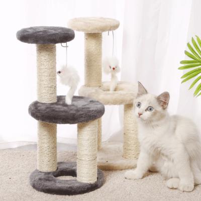 China Viable Wholesale Sisal Scratch Pet Scratcher Housing Furniture Small Size Climbing Wooden Tower Cat Tree for sale