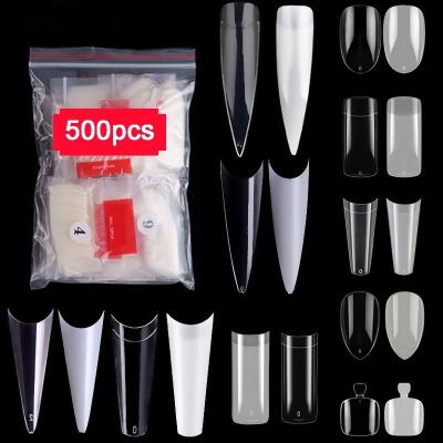 China 500pcs/bag French Ballerina Stiletto Artificial Nails False Tip French Style False Nail For Nail Salon Manicure for sale