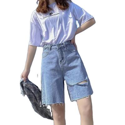 China Breathable five-point denim shorts women's summer 2021 new high-waist thin-section straight-leg wide-leg small loose pants for sale