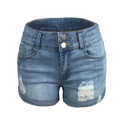 China European and American trend breathable ripped high curved waist elastic denim shorts women hot pants for sale