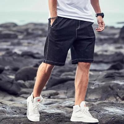 China Plus size men's summer denim shorts 2021 summer straight-leg slim casual all-match loose elastic five-point pants for sale