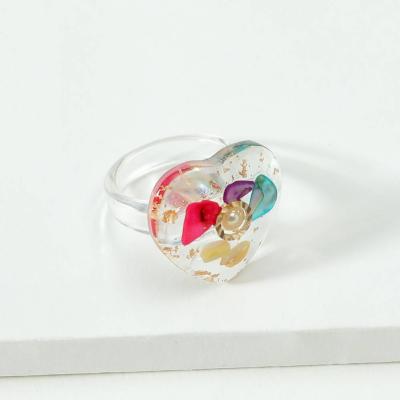 China Colorful Heart Shape Nickel Free Lead Free Korean Transparent Beautiful Acrylic Rings With Shell Acrylic Rings for sale