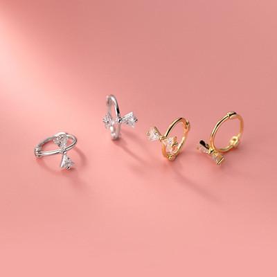 China Lead Free Nickel S925 Zircon S925 Bow Earrings Sterling Silver Bow Knot Huggie High Quality Earring For Sister for sale