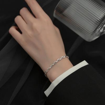 China Free Simple Silver Geometric Tassel Chain Bracelet Sterling Silver Link Chain Bracelets Lead Free Nickel Temperament S925 For Female for sale