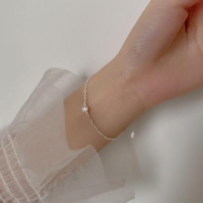 China Nickel Plated Pure Silver Sensitive Lead Free Shiny CZ Crystal Charm Bracelet Minimalist Real 925 Silver Thin Chain Bracelets For Women for sale