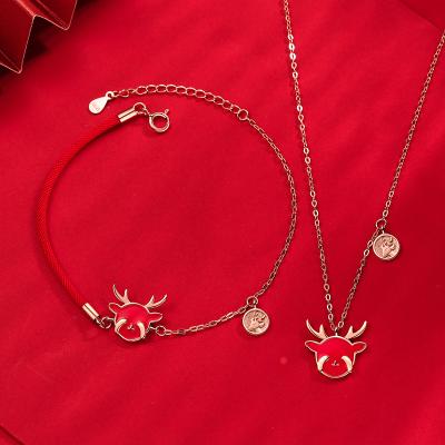 China Lead Free Nickel Free Christmas 925 Sterling Silver Elk Antlers Necklace Bracelet Red Deer Antlers Necklace Bracelet Sets Body Temperature Sense for sale