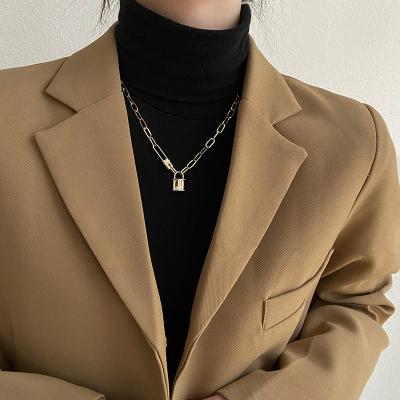 China Lead Free Nickel Free Trendy Gold Plated Cable Chain Lock Shaped Titanium Steel Necklace Retro Lock Pendant Necklace For Ladies for sale