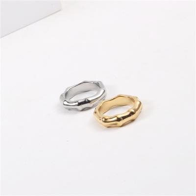 China Hiphop European 18k Gold Plating Stainless Steel Bamboo Joint Rings Geometric Circle Rings For Women for sale