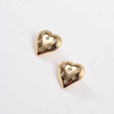 China Nickel Plating 18k Gold Plating Stainless Steel Heart Stud Zircon Single Earring Lead Free Titanium Stainless Steel Earrings For Women for sale