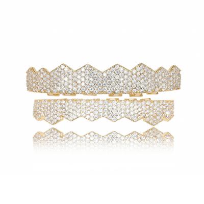 China Nickel Free Lead Free Amazon Hot Sale Real Gold Plated Micro Pave CZ 8 Teeth Grills Set Outlet Glossy Diamond Teeth Grillz For Rappers for sale