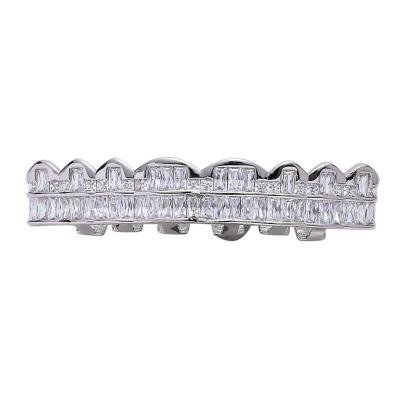 China Nickel Free Lead Free Hot Selling Hip Hops Square Diamond 8 Teeth Grillz Glazed Zircon Top Bottom Grills Set For Men Women for sale