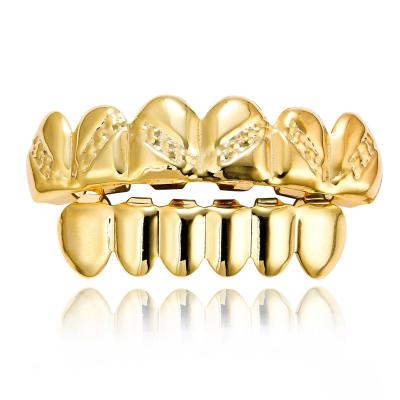 China Nickel Free Lead Free Hip Hops Shape Real Gold Plated Twill Teeth Grillz Top Vampire Fang Teeth Grillz Set For Bottom for sale