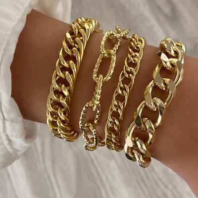 China Nickel Free Hips Lead Free Hops Gold Plated Thick Polished Chain Bracelet Miami Cuban Link High Link Chain Bracelet For Women Punk Men for sale