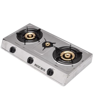 China Hotel High Quality 303 3 Burner Timer Desktop Stainless Steel Desktop Gas Stove Gas Cooker for sale