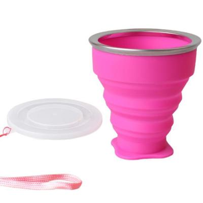 China Hot Sale 200ml 350ml Reusable Eco-Friendly Silicone Camping Portable Viable Foldable Cup Collapsible Camping Cup With Lids for sale