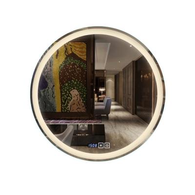 China China Factory Style Round Time Display Mirror Bright Modern Simple Modern Bathroom Customized Backlit Anti-fog Device Smart Led Mirror for sale