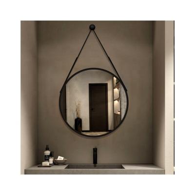 China Custom Art Decor Gold Large Metal Frame Sight Wall Mirror With Custom Round Leather Decorative Wall Mirror Height Diameter 80cm for sale