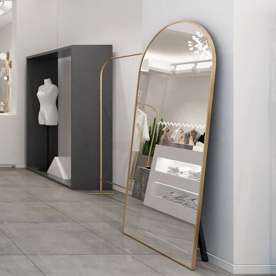 China Large Wholesale Cheap Decorative Gold Aluminum Metal Framed Normal Length Body Wall Cloakroom Standing Floor Mirror for sale