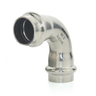 China Water Pipeline European Standard SUS304/316 Stainless Steel Elbow Pressing Fittings For Water Pipe Connections for sale