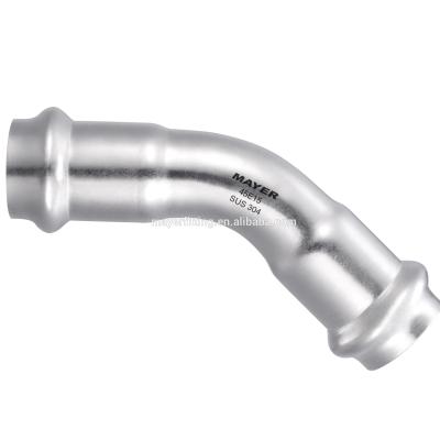 China 45 degree stainless steel elbow liquid pipe fittings, single or double clamping connection, factory direct sale for sale