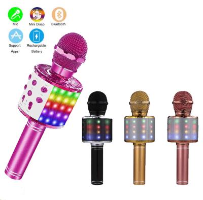 China WS858L Microphone Handheld Karaoke Microphone Mic Speaker Wireless Microphone For Kids With Light for sale