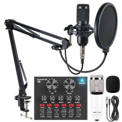 China Microphone cable bm800 profesional wired microphone and v8 sound card set condenser studio microphone live recording for sale