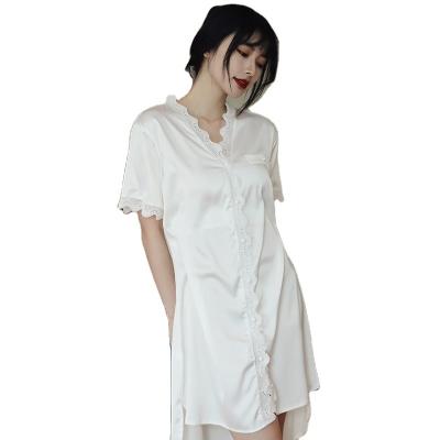 China Breathable Princess Style Ice Silk Sleepwear Sexy Slim Short Sleeve Nightgown New for sale