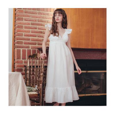 China Women's New Breathable Korean White Summer Cotton Long Style Nightgown For Ladies Party for sale