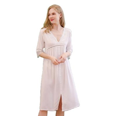 China Breathable Spring And Autumn Long Nightgown Cotton Princess Female Loose White Dress Retro for sale