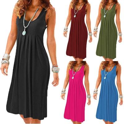 China Summer Women's Explosive Anti-Wrinkle Beach Casual Dress Skirt Vest Sleeveless Pleated Pleated Skirt for sale