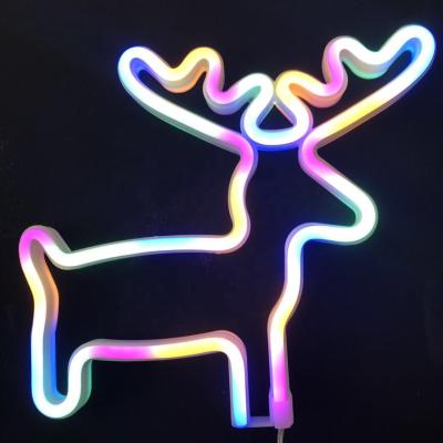 China USB indoor animal neon bedroom battery color elk decoration night light room decoration table lamp warm gift for sale