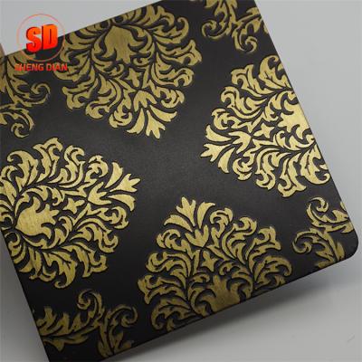 China High Class Decoration Etching Golden Flowers Pattern Stainless Steel Decorative Sheet for sale