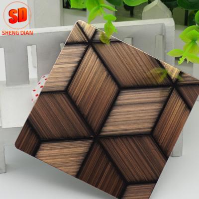 China Decorative Building Color Coating Cube Pattern High Quality Hairline Cold Rolled 304 Stainless Steel Sheet for sale