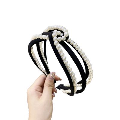 China Eco-friendly Korean version of the cross female hairband headband headband multi-root soft net CIS pearl red headband for sale