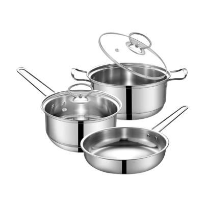 China Sustainable 3 pcs stainless steel kitchen pots and pans cookware sets for sale