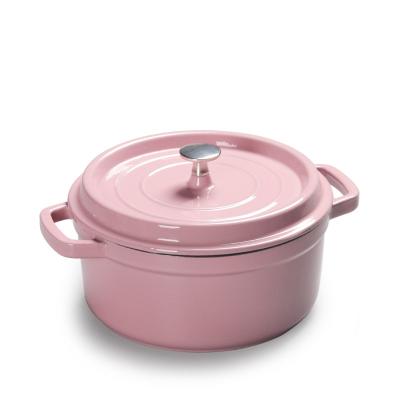 China Sustainable Girl's Love Pink 22cm Cast Iron Enamel Soup Pot Universal Cooking Pot for sale