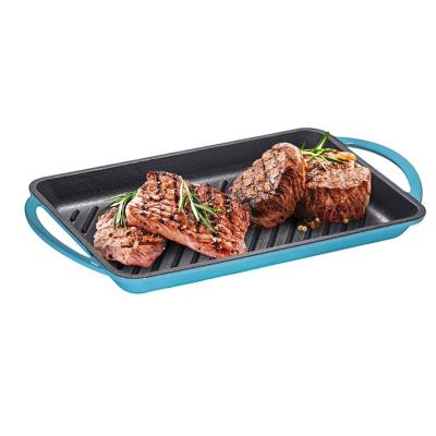 China Tropical Manufacturer New Indonesia Colorful Chicken Gravy Pan Smart Bottom Induction Rectangular Cast Iron Pan for sale