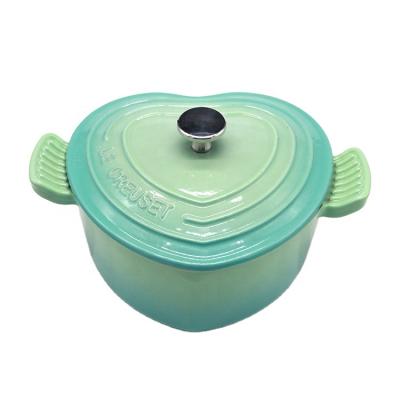 China Sustainable Blue Color Special Heart Shaped Cast Iron Casserole for sale