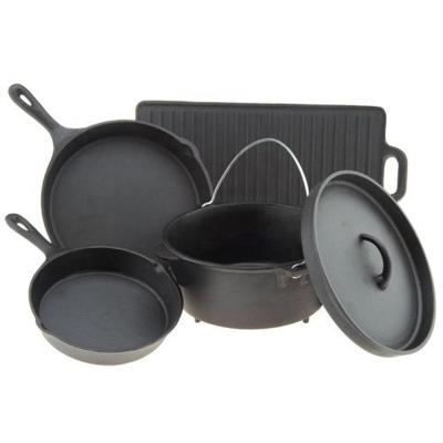 China 5 Sustainable Outdoor Cookware Set Camping Cast Iron Pieces for sale