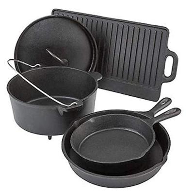 China General Use For Gas And Induction Cooker Pre-Seasoned Cast Iron 5 Piece Outdoor Cookware Set 5 Combo Set for sale