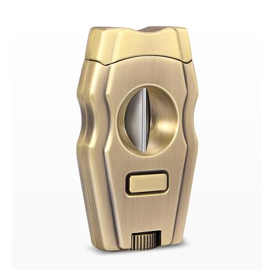 China Minimalist Luxury Gold V Cigar Cutter Bottom With Custom Logo On The Surface Cigar Cutter Punch Knife for sale