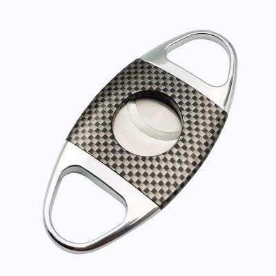 China Minimalist Custom Cigar Cutter Knife Carbon Fiber Double Guillotine Cutter With Logo for sale