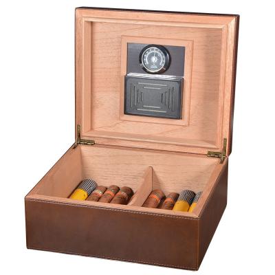 China Cedar Wood Cigar Case Leather Cigar Box Cigar Humidor Box Large Capacity Travel Humidor Portable Outdoor Hygrometer Indoor for sale