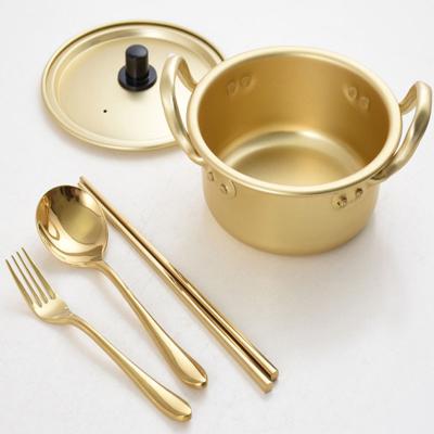 China Viable Gold Color Korean Cookware Noodle Ramen Style Aluminum Cooking Pot for sale