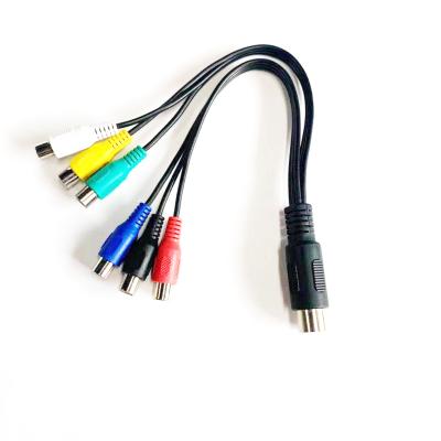 China Speaker 28cm 8 Pin Male Din Plug To 6 RCA Female RGB Cable Composite Video Audio Cable for sale