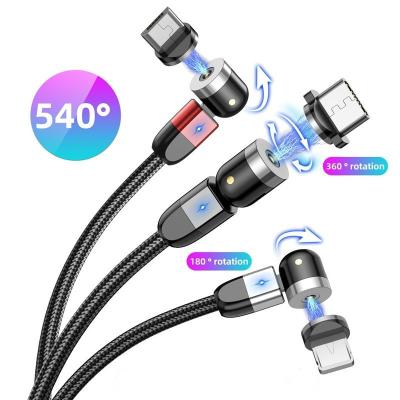 China Strong Magnetic Charging Cable 540 Degree 3 In 1 Magnetic USB Cable 2.4A Fast Charging Cable for sale